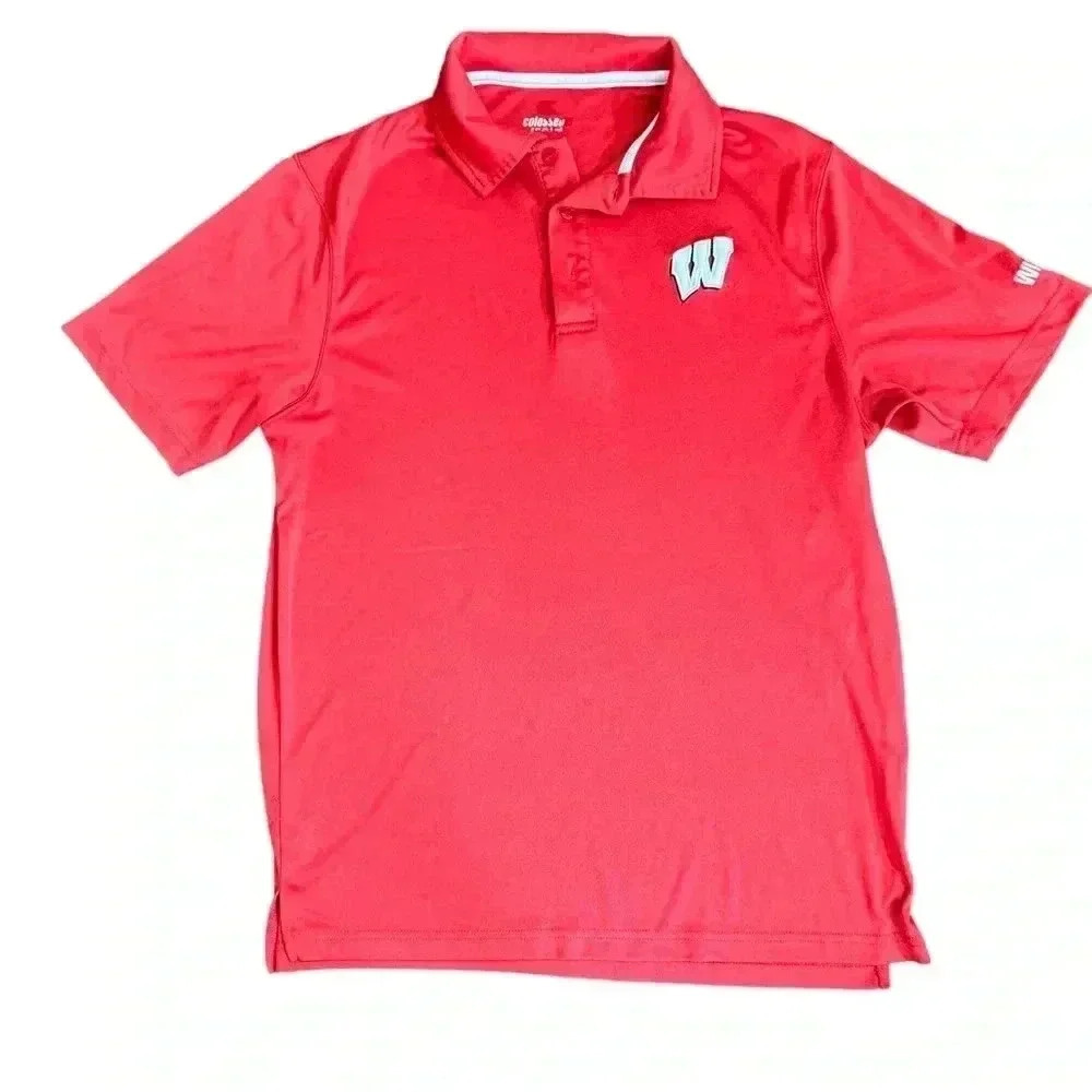 Colosseum Wisconsin Badgers Men's Large Red Short Sleeve Polyester Polo Shirt